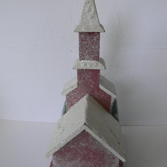 NEW Illuminated Wooden Church w/ Bottlebrush Trees by Valerie PARR HILL RED - Picture 4 of 4